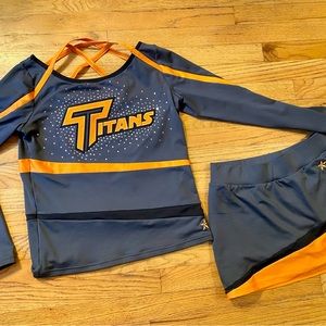 Rebel Athletics Cheer Uniform, gray & orange (Titans), top & skort